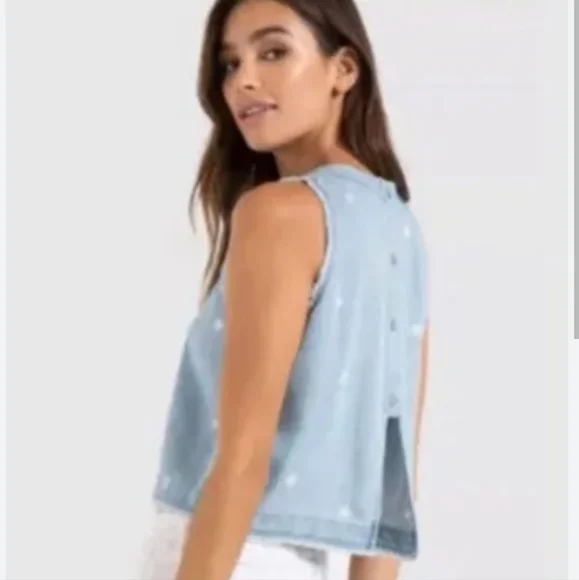 Anthropologie Cloth & Stone Polka Dot Chambray Button Back Tank Top Size Medium - Picture 2 of 7